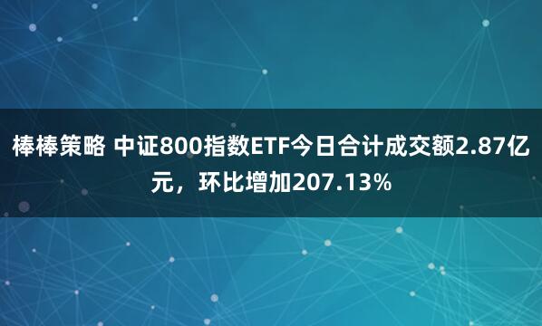 棒棒策略 中证800指数ETF今日合计成交额2.87亿元，环比增加207.13%